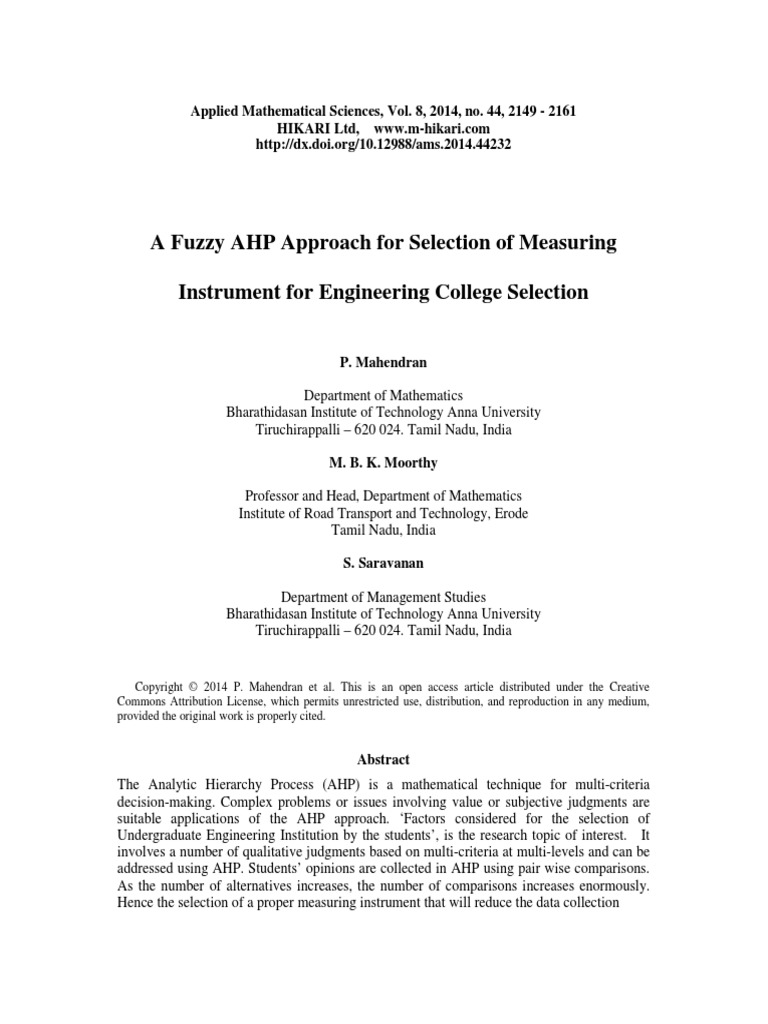 A Fuzzy Ahp Approach For Sele | PDF | Fuzzy Logic | Decision Making