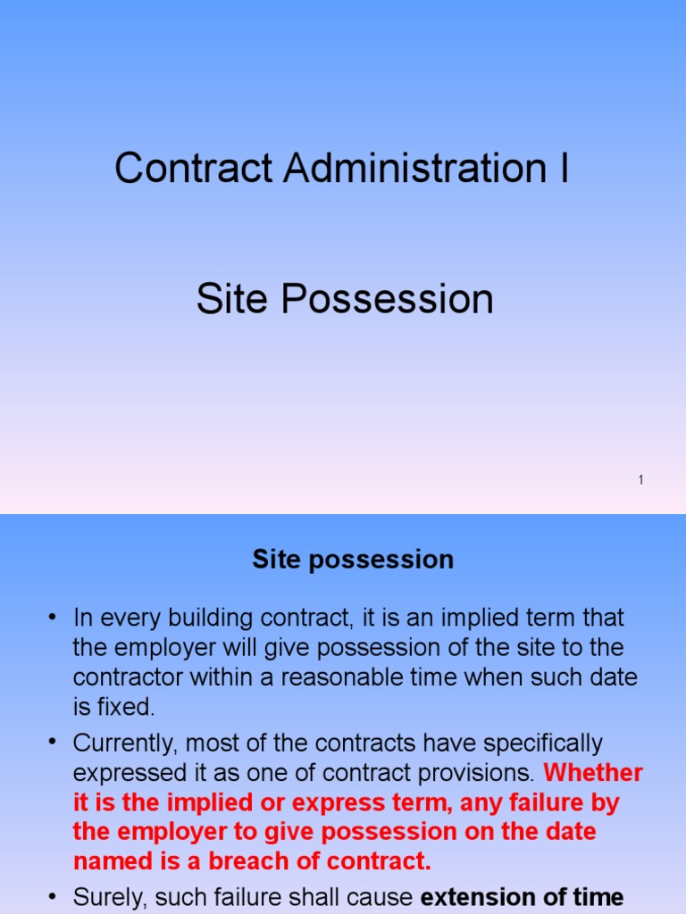CA I - Section C - 2 - Clauses Related To Site Possession W8H1 | PDF ...