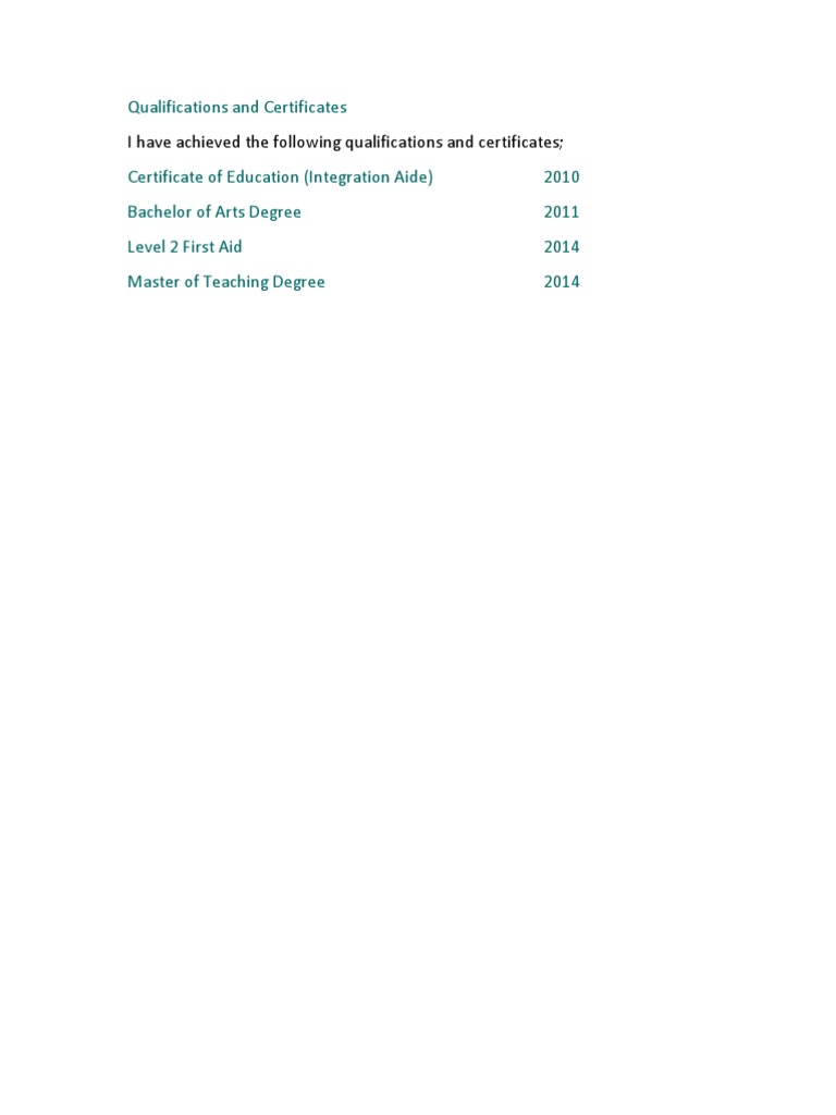 Qualifications and Certifications List | PDF