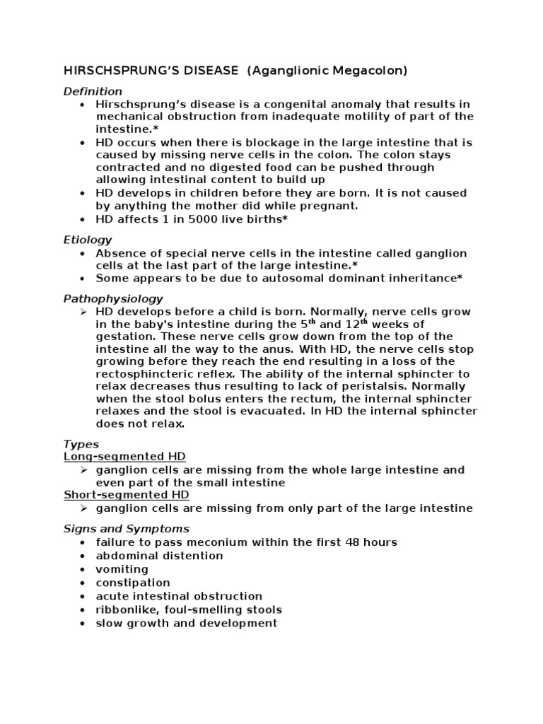 Hirschsprung's Disease (Aganglionic Megacolon) | PDF | Digestive ...
