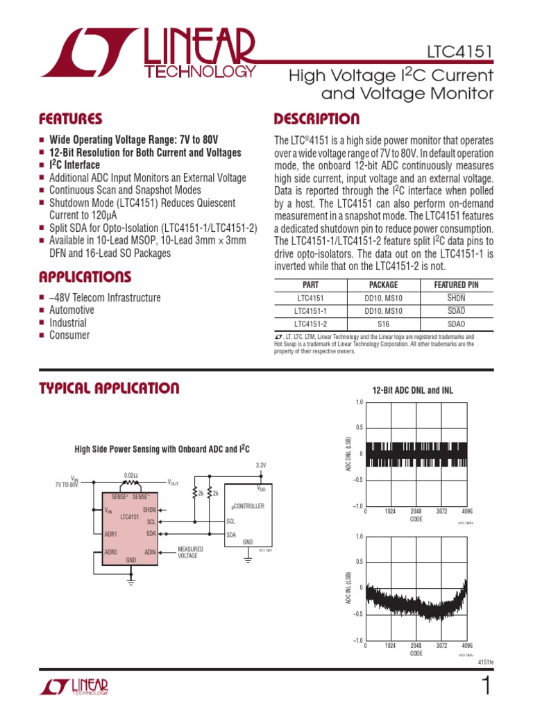 LTC4151 I2C Current and Voltage Monitor PDF Analog To Digital
