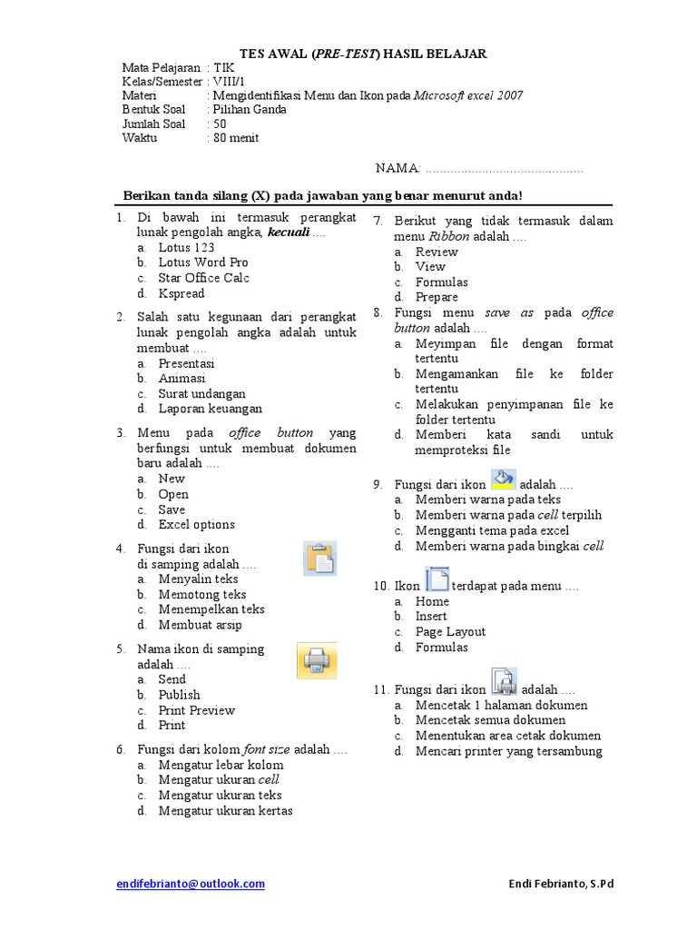 Contoh Soal Pilihan Ganda Microsoft Excel 2007 Dan Jawabannya Soal Dan Jawaban