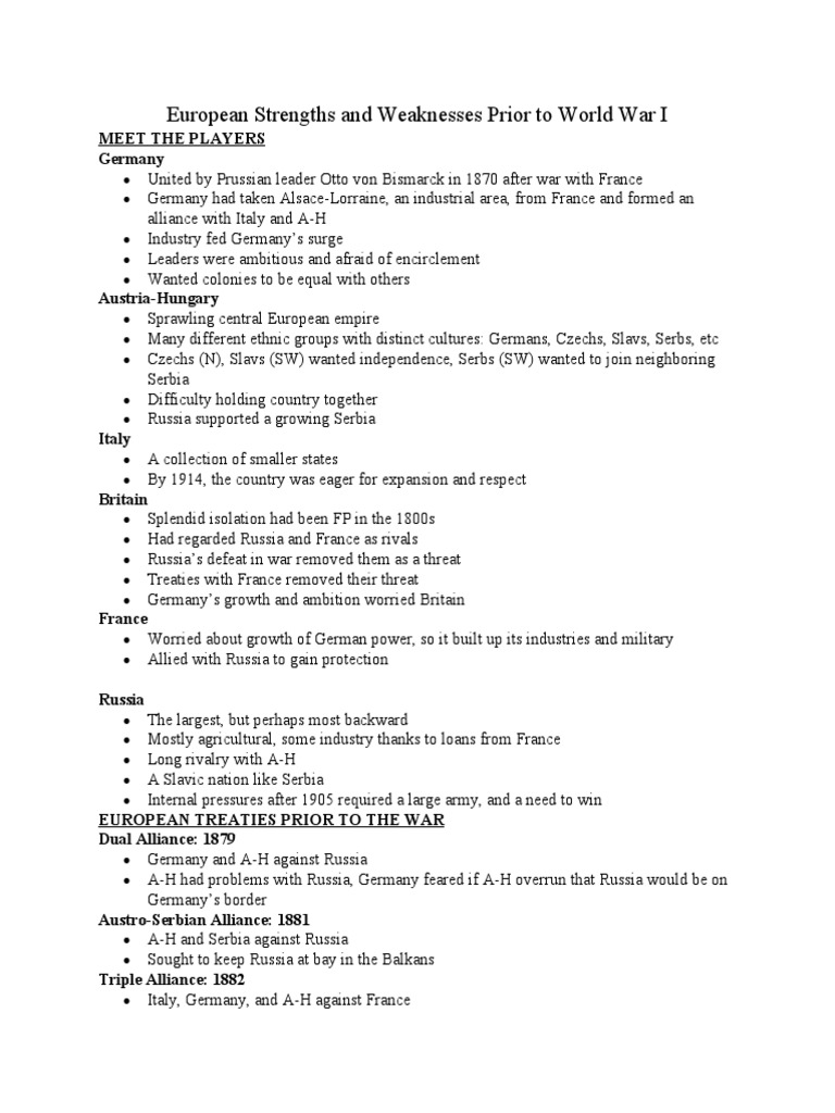 Strengths And Weaknesses Of Ww1