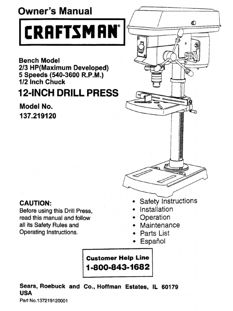 Craftsman 12" Drill Press Manual PDF Drill Belt (Mechanical)