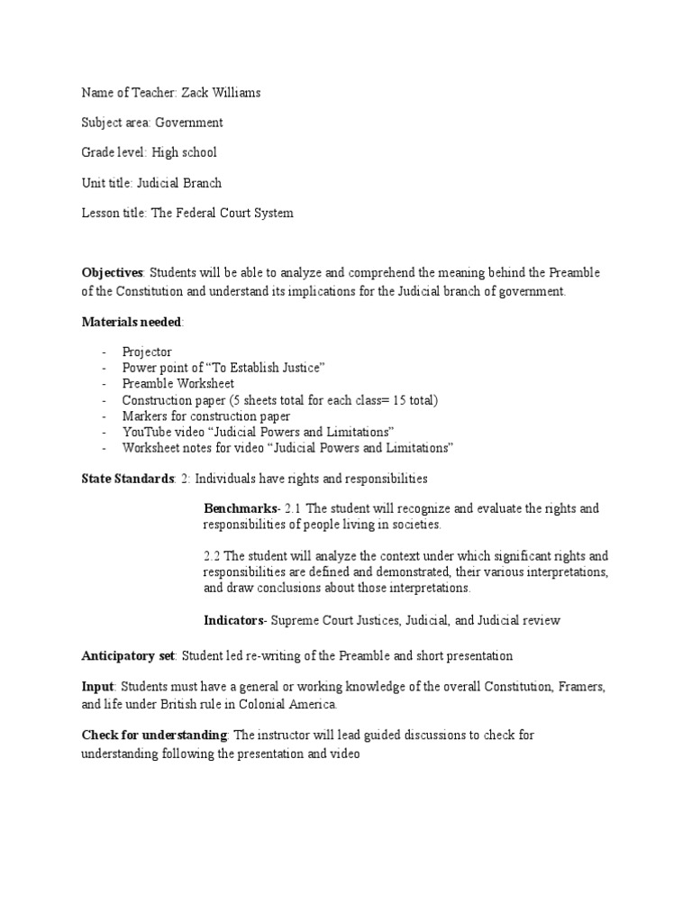 Preamble Lesson Plan | PDF | Judiciaries | Constitutional Law