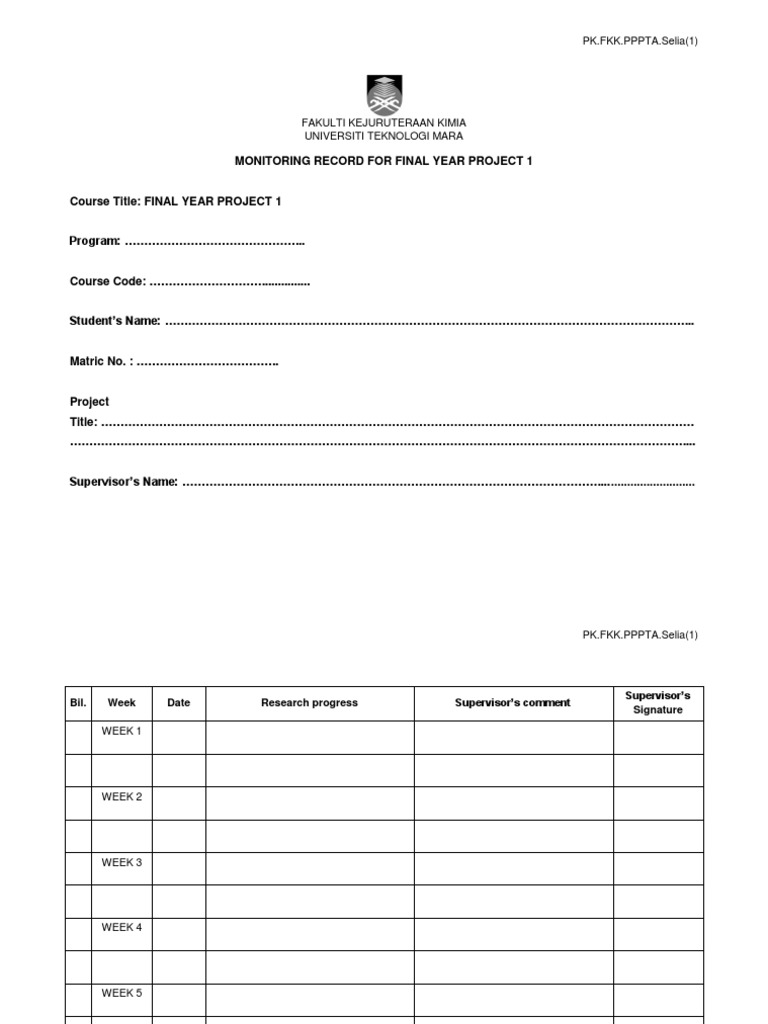 Final Year Project Monitoring Record | PDF | Art