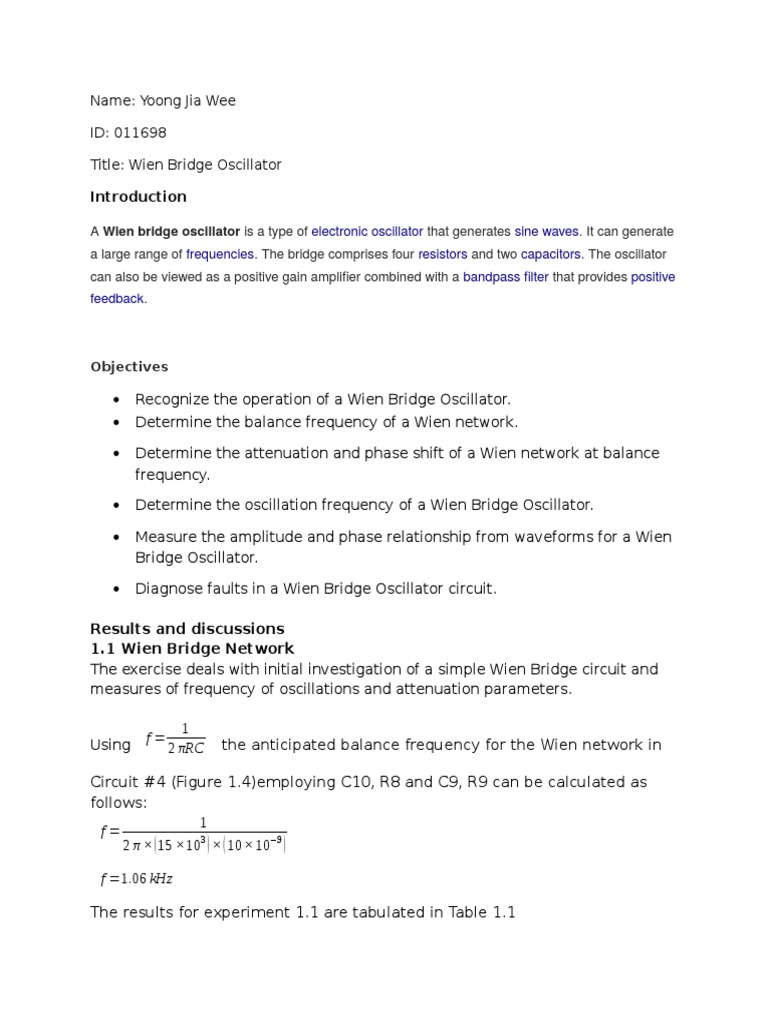 Oscillators Lab Report PDF Amplifier Electronic Oscillator