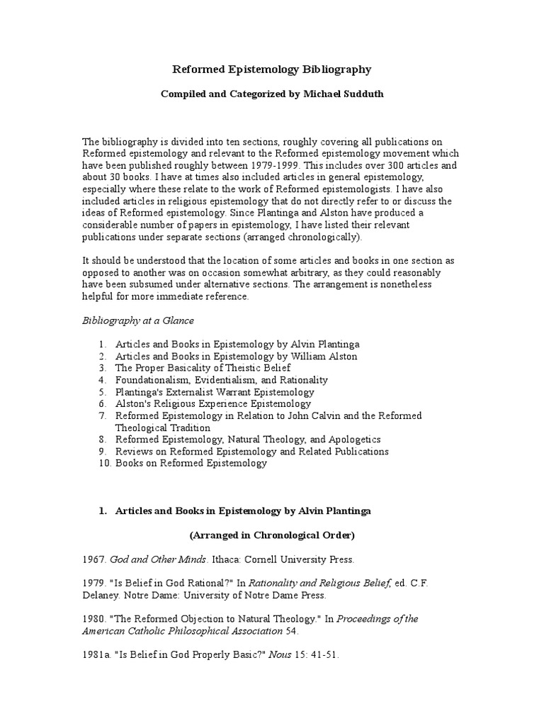 Reformed Epistemology Bibliography | PDF | Philosophy Of Religion | Faith