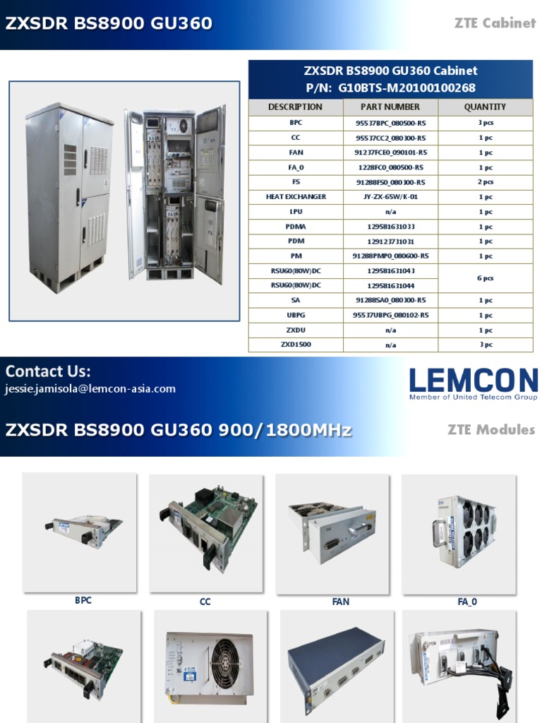 ZTE ZXSDR BS8900 GU360 Cabinet Parts | PDF