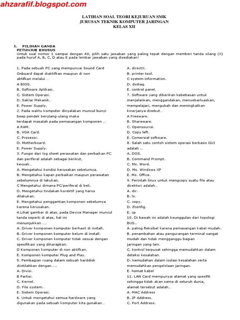 Soal Teori Kejuruan Smk Teknik Komputer Jaringan