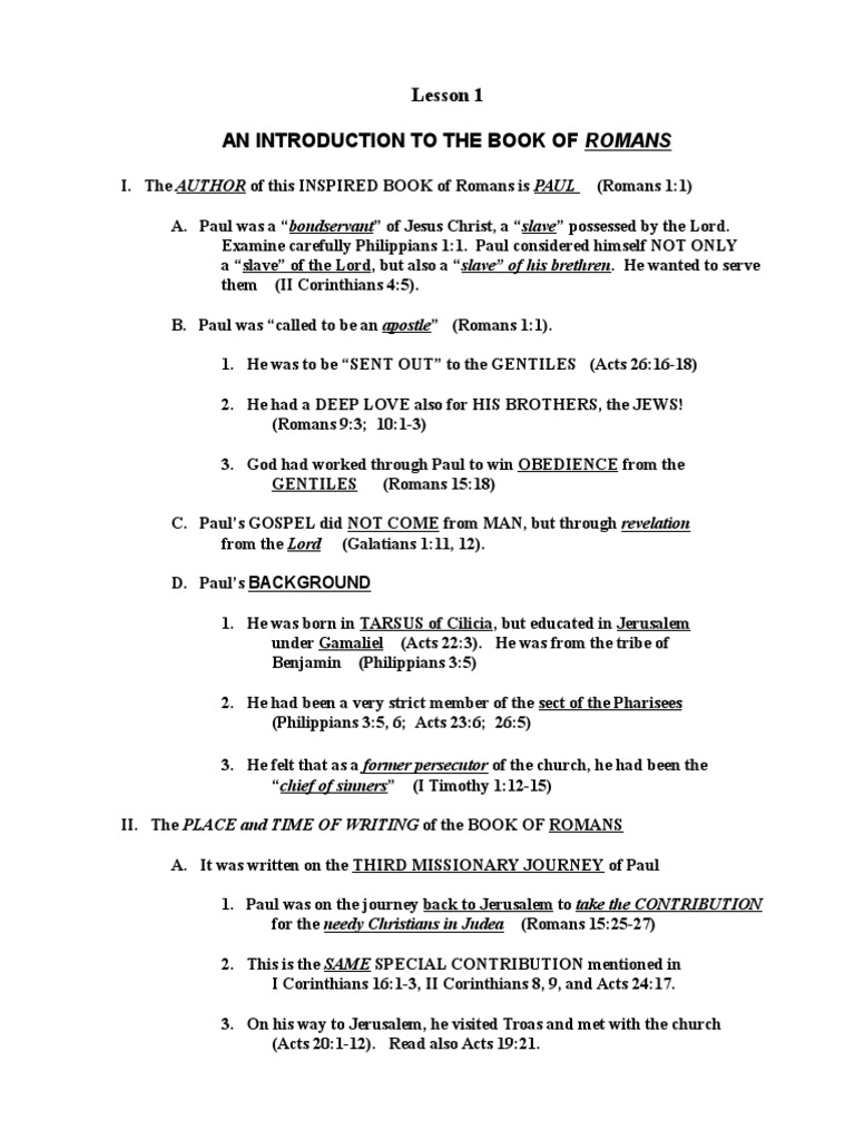 Introduction to the Book of Romans | PDF | Epistle To The Romans ...