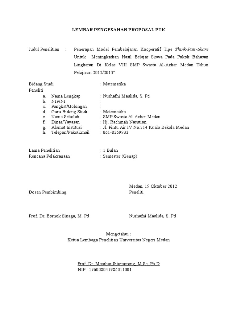 Lembar Pengesahan Proposal Ptk