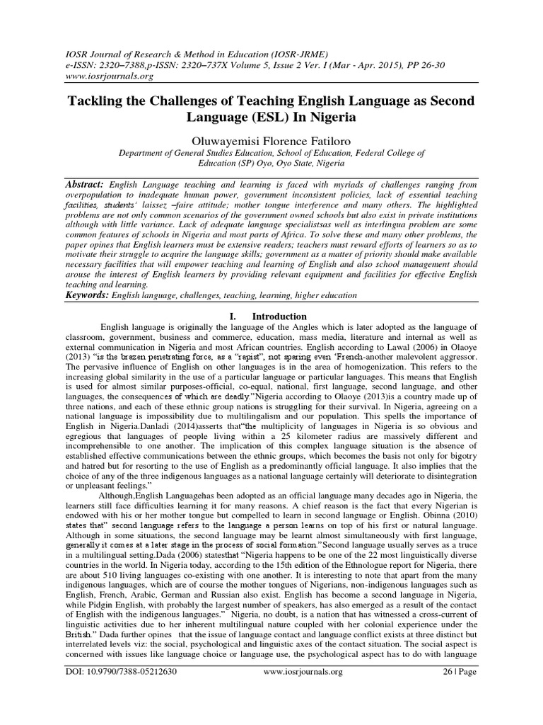 Challenges of ESL Teaching in Nigeria | PDF | English Language ...