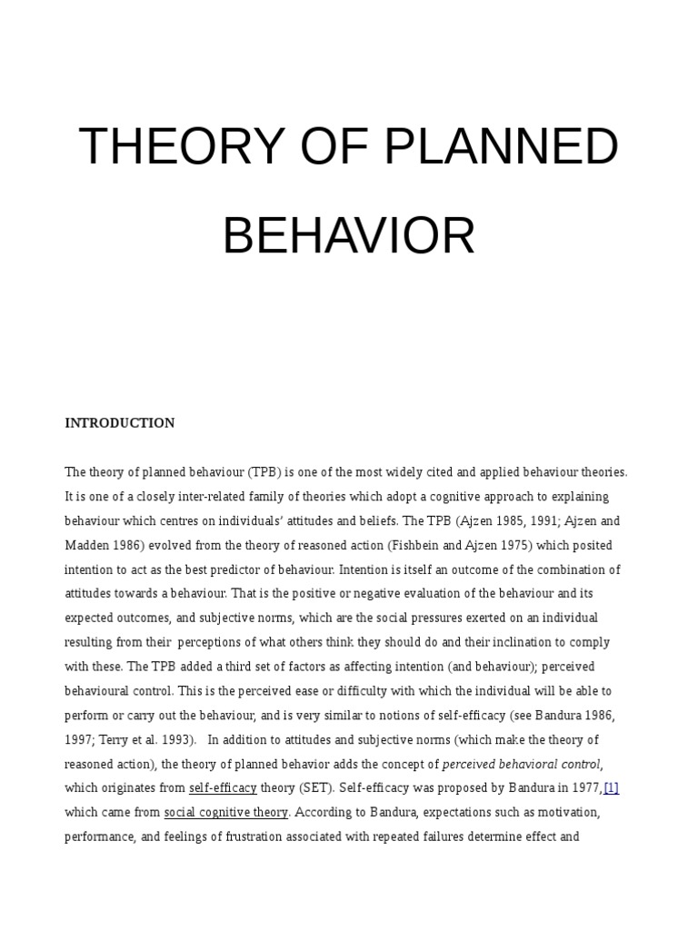 Theory of Planned Behavior | PDF | Attitude (Psychology) | Intention