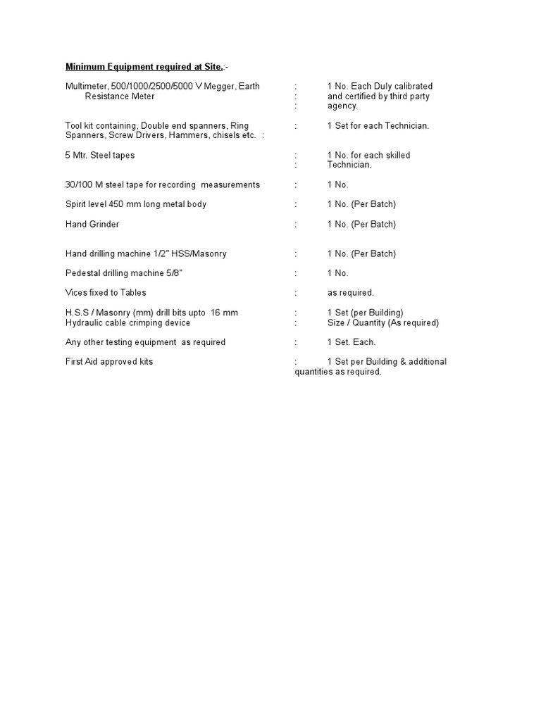 Essential Site Equipment Checklist | PDF | Home & Garden