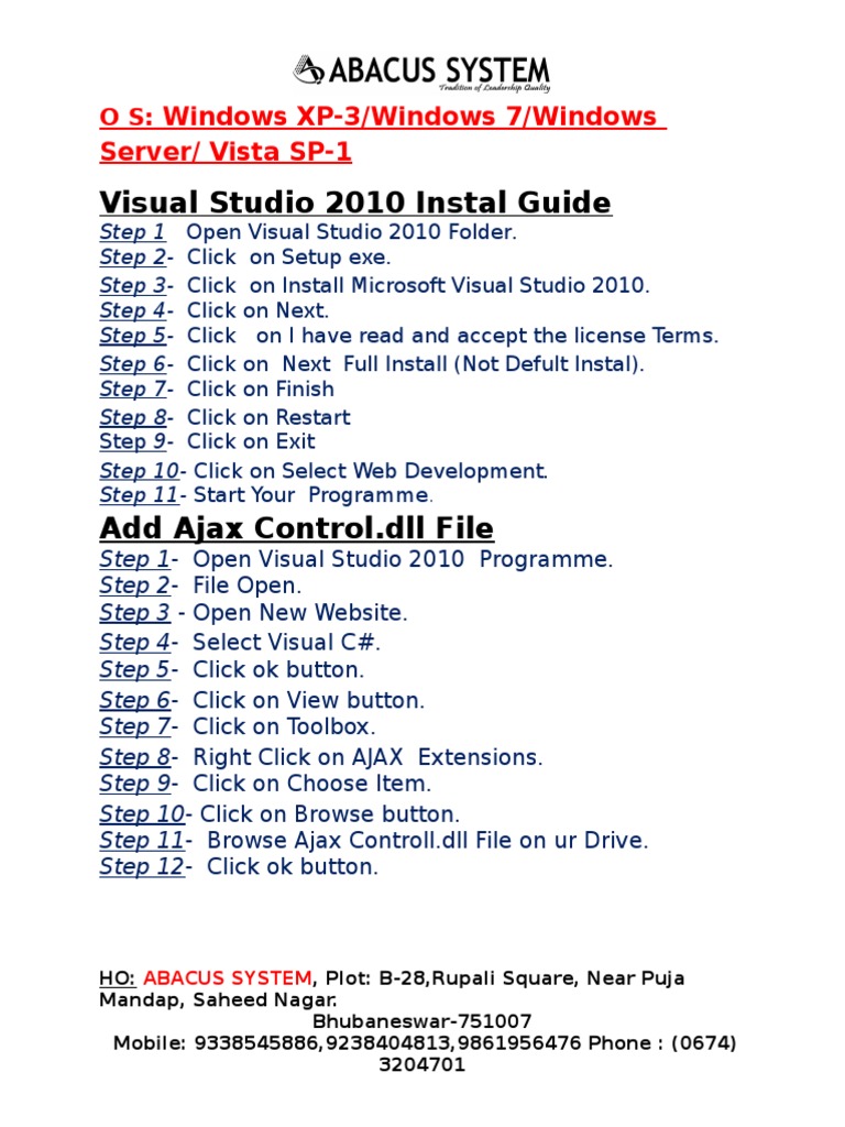 Visual Studio 2010 Installation Guide | PDF | Computers