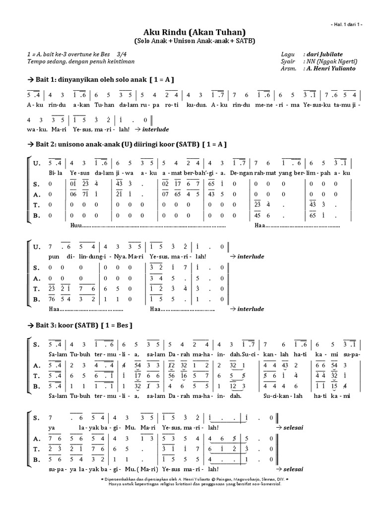 Lirik Lagu "Aku Rindu Akan Tuhan" | PDF