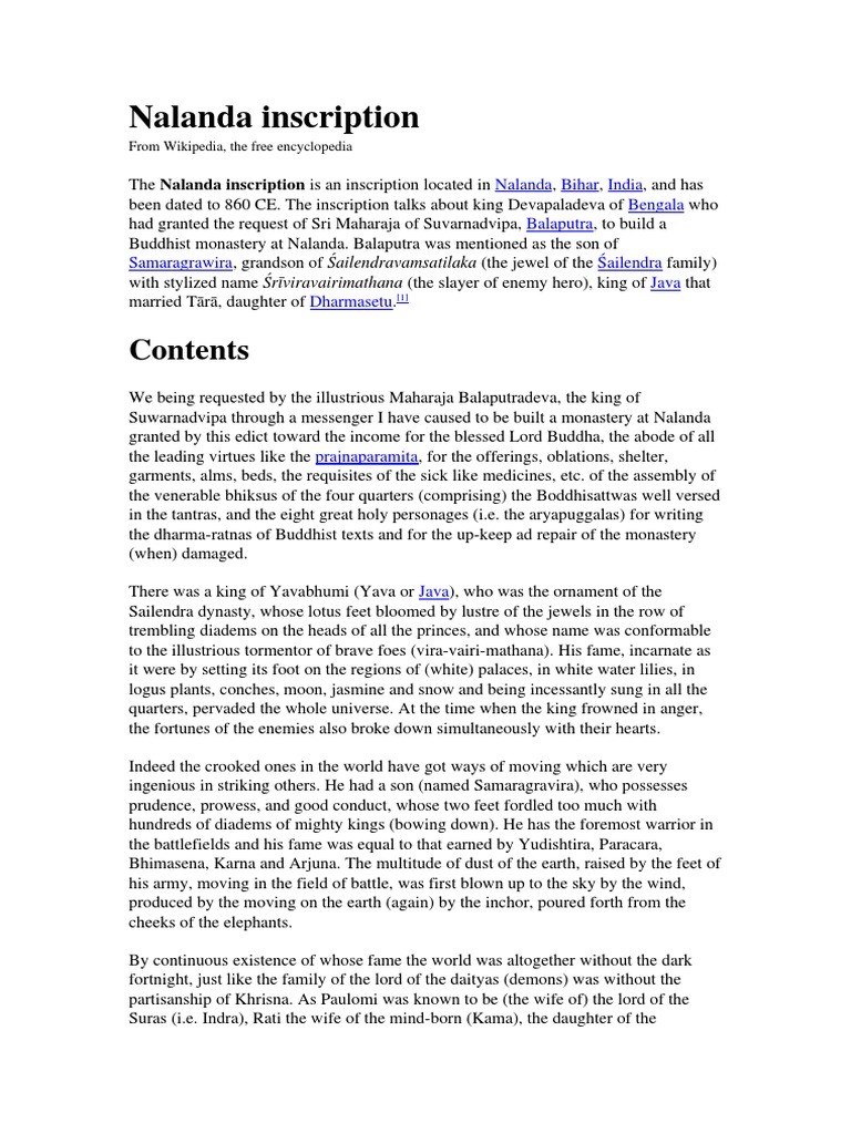 The Nalanda Inscription Documenting the Construction of a Buddhist