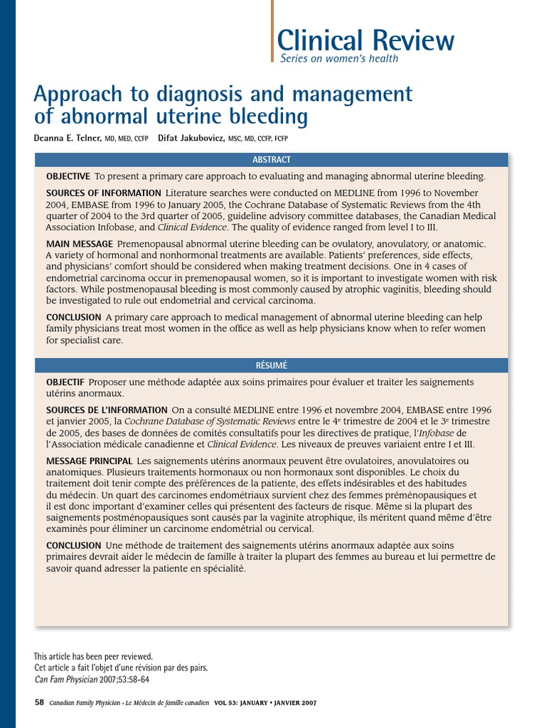 Clinical Review Approach To Diagnosis and Management of Abnormal