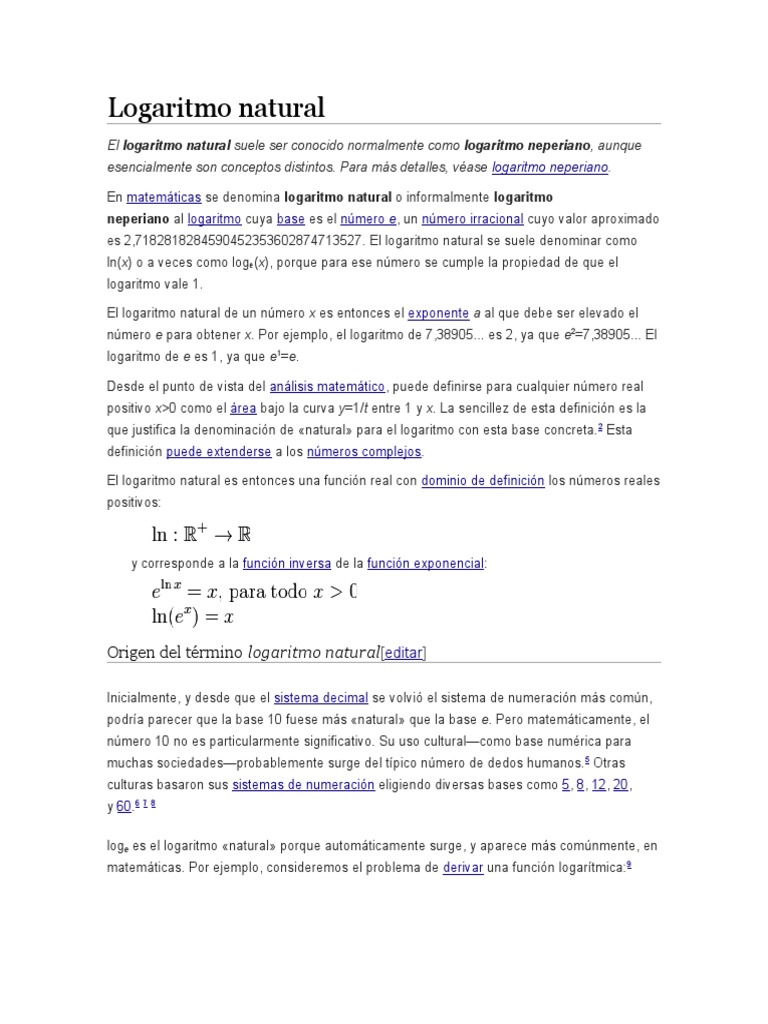 Definición y propiedades del logaritmo natural | PDF | Logaritmo ...