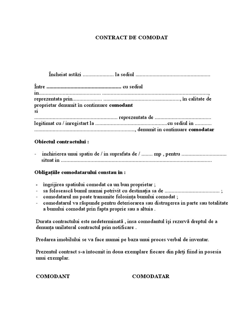 Contract de Comodat Contract Comodat | PDF