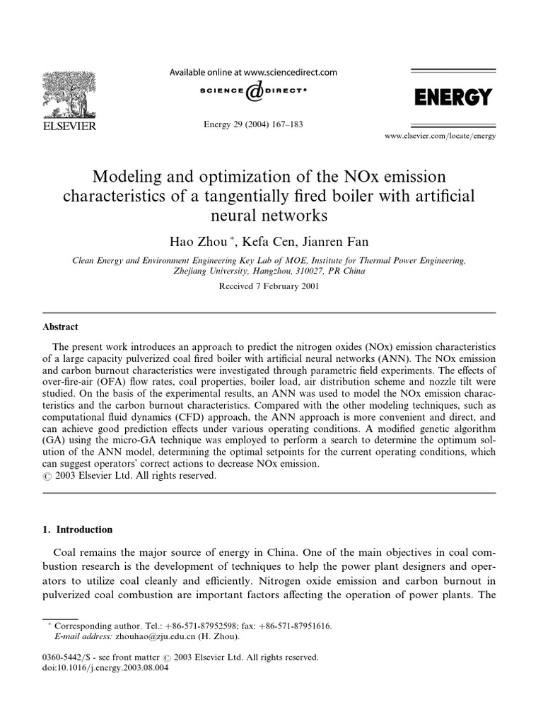 Modeling and Optimization of The NOx Emission Characteristics of A ...