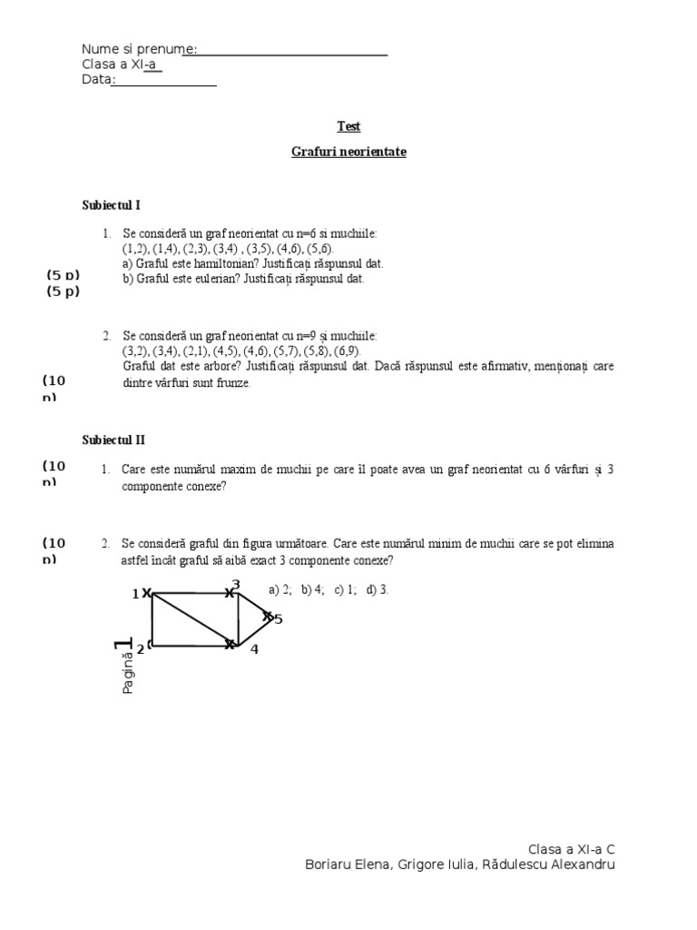 Test Informatica Grafuri Neorientate | PDF