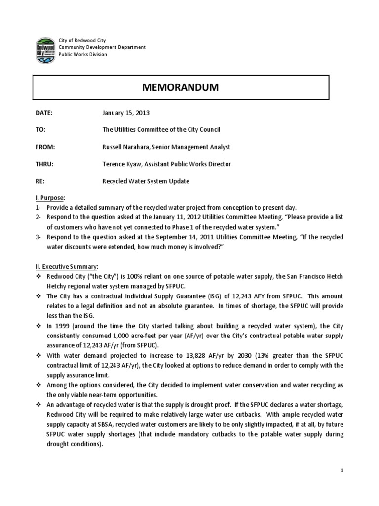 Redwood City Recycled Water Update | PDF | Reclaimed Water | Water ...
