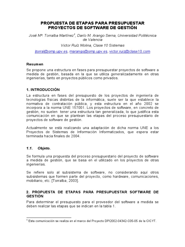 Presupuesto para Proyectos de Software | PDF | Software | Presupuesto