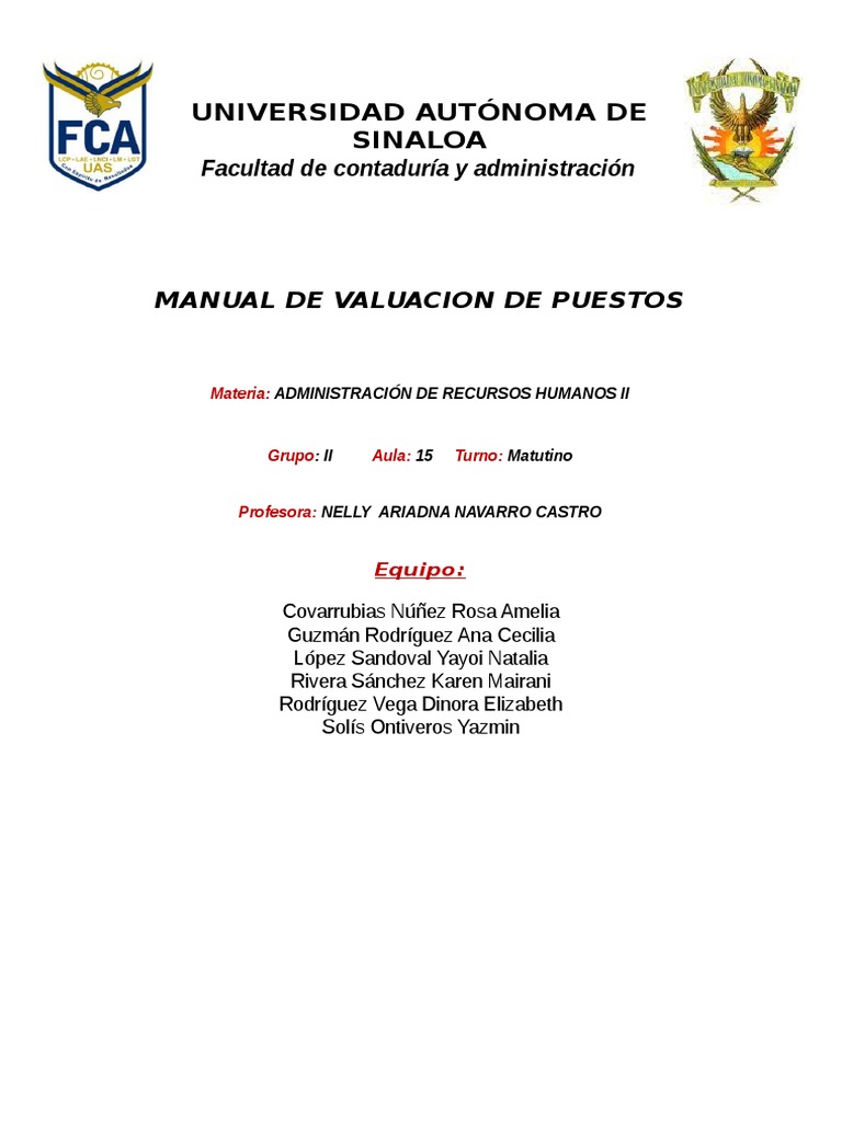definicion de manual de valuacion de puestos