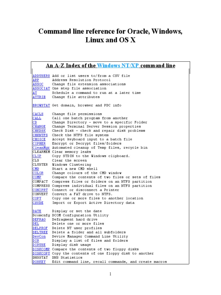 Command Line Reference | Computer File | Command Line Interface