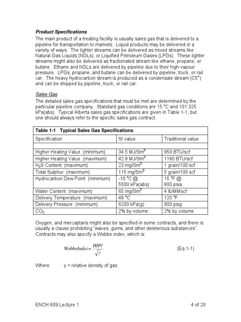 Sales Gas Specifications Overview | PDF