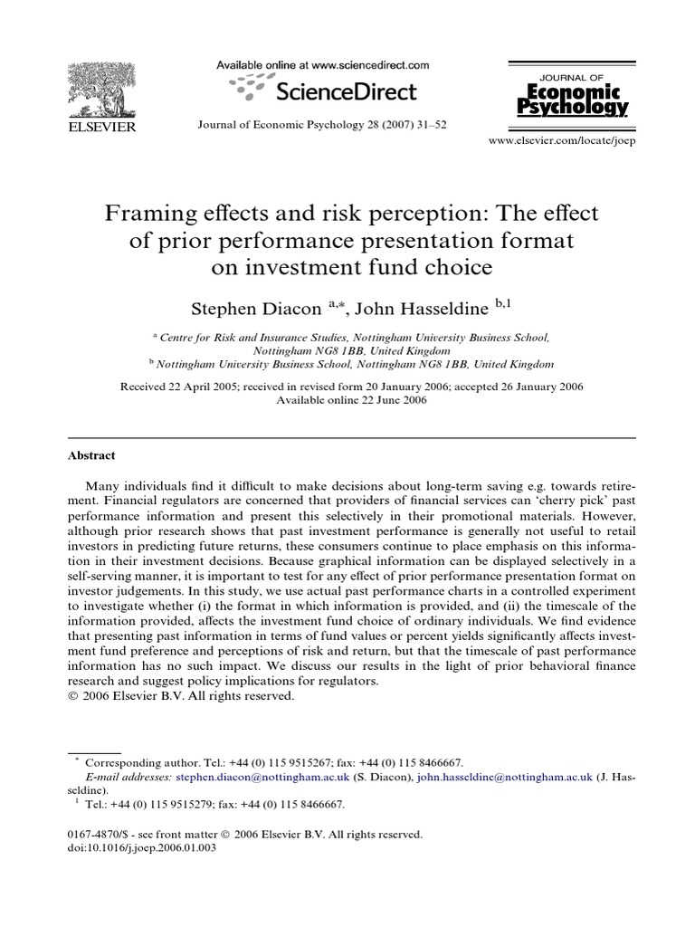 Framing E Vects and Risk Perception: The Evect of Prior Performance ...