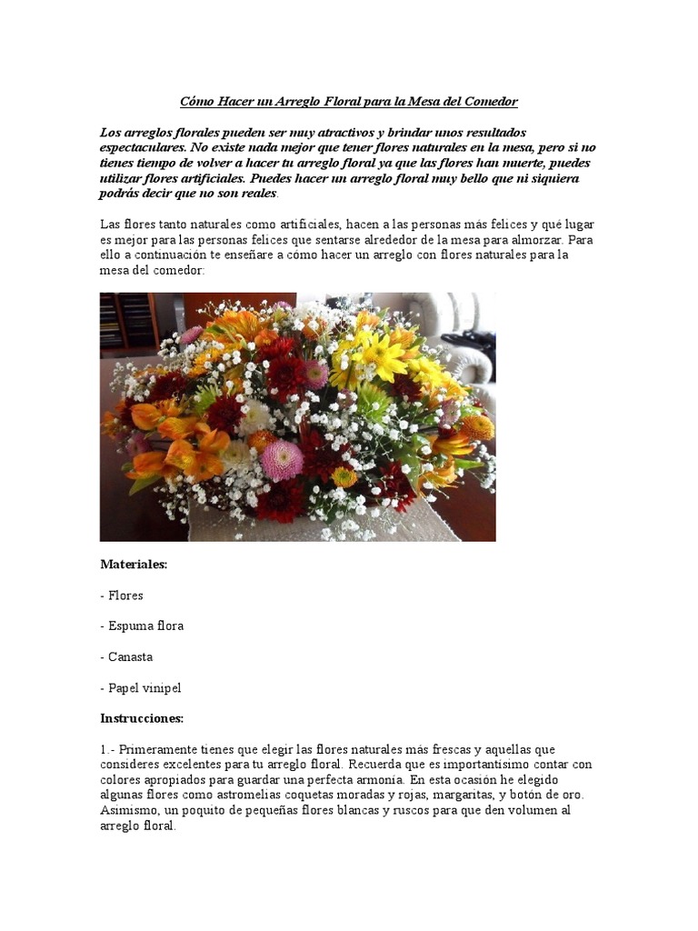Cómo Hacer Un Arreglo Floral para La Mesa Del Comedor | PDF | Ocio