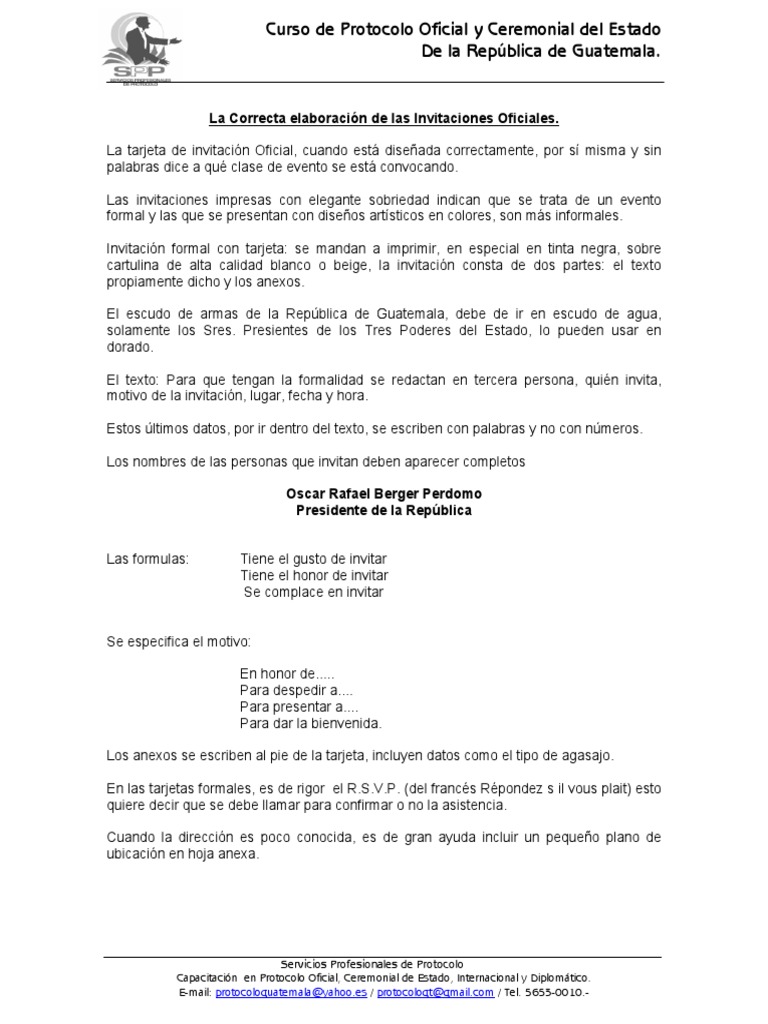 La Correcta Elaboración de Las Invitaciones Oficiales PDF | PDF | Guatemala  | Secretario de Estado, image size:768x1024