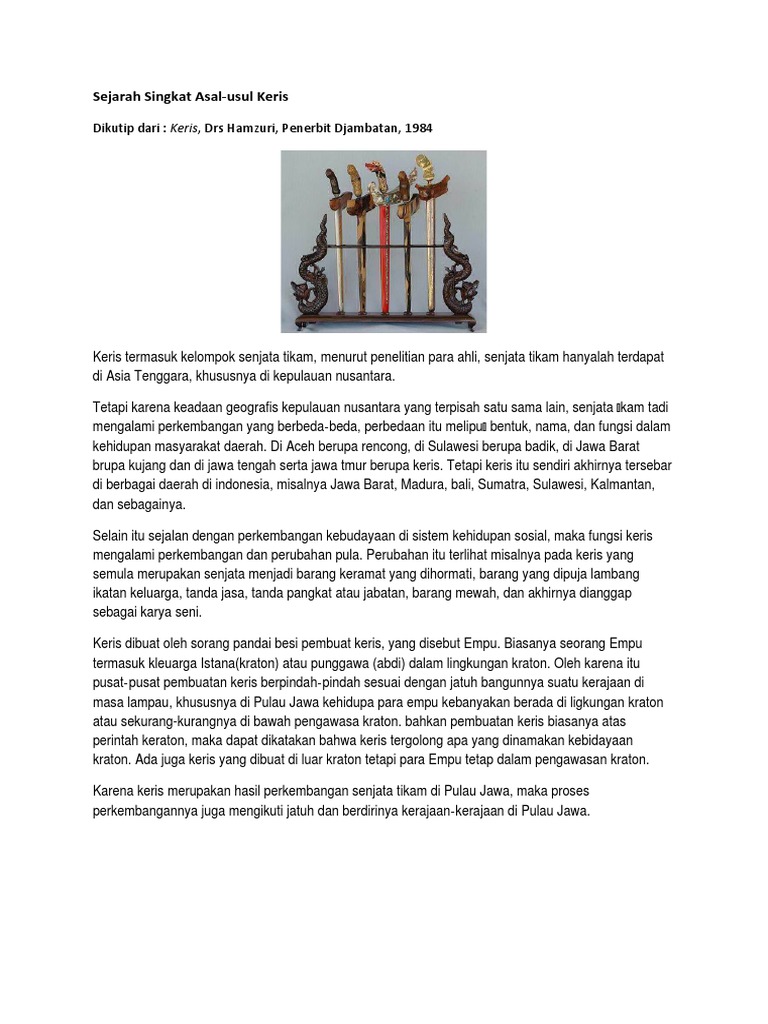 Sejarah Singkat Asal Usul Keris Pdf