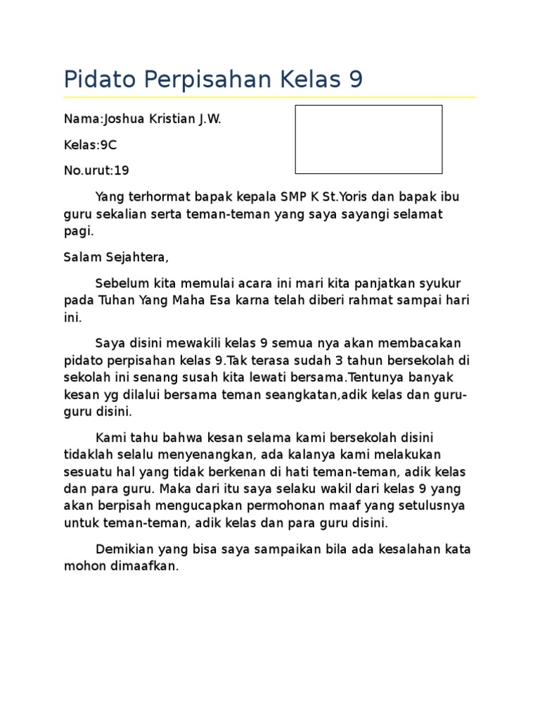 Pidato Perpisahan Kelas   PDF