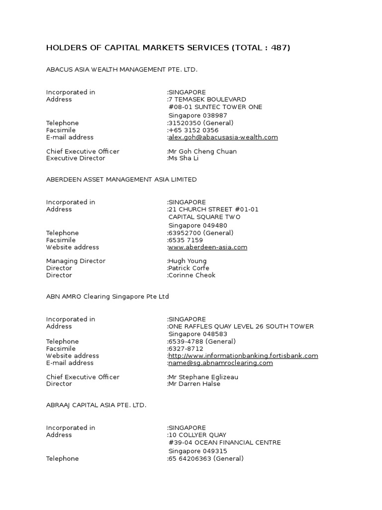 Holders of Capital Markets Services | PDF | Business | Technology &  Engineering