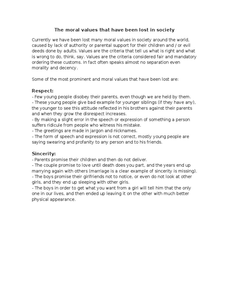 Lost Moral Values in Society Today | PDF | Social Science