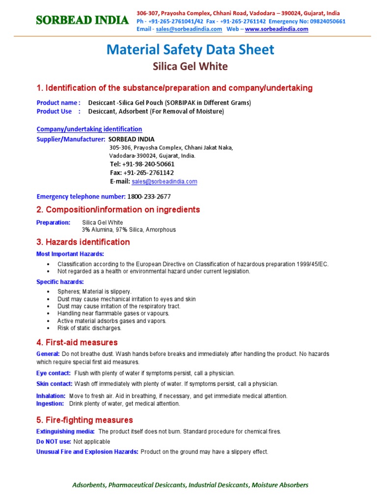 Silica Gel White MSDS Silicon Dioxide Chemistry