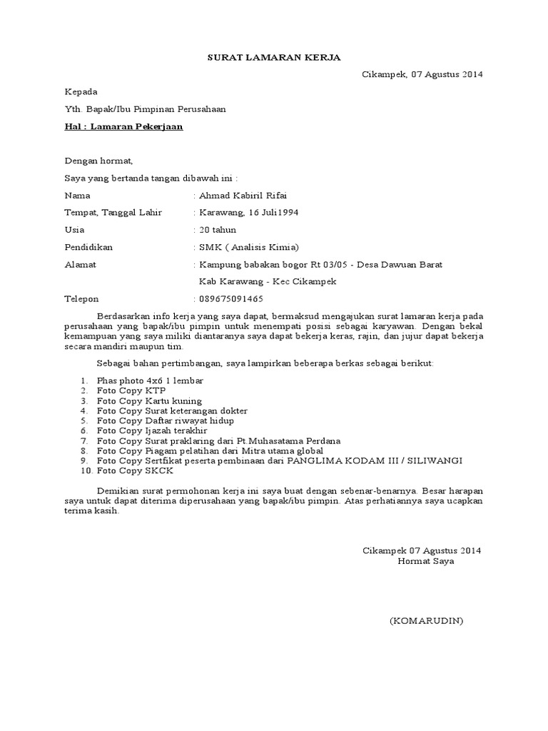 Surat Lamaran Kerja 
