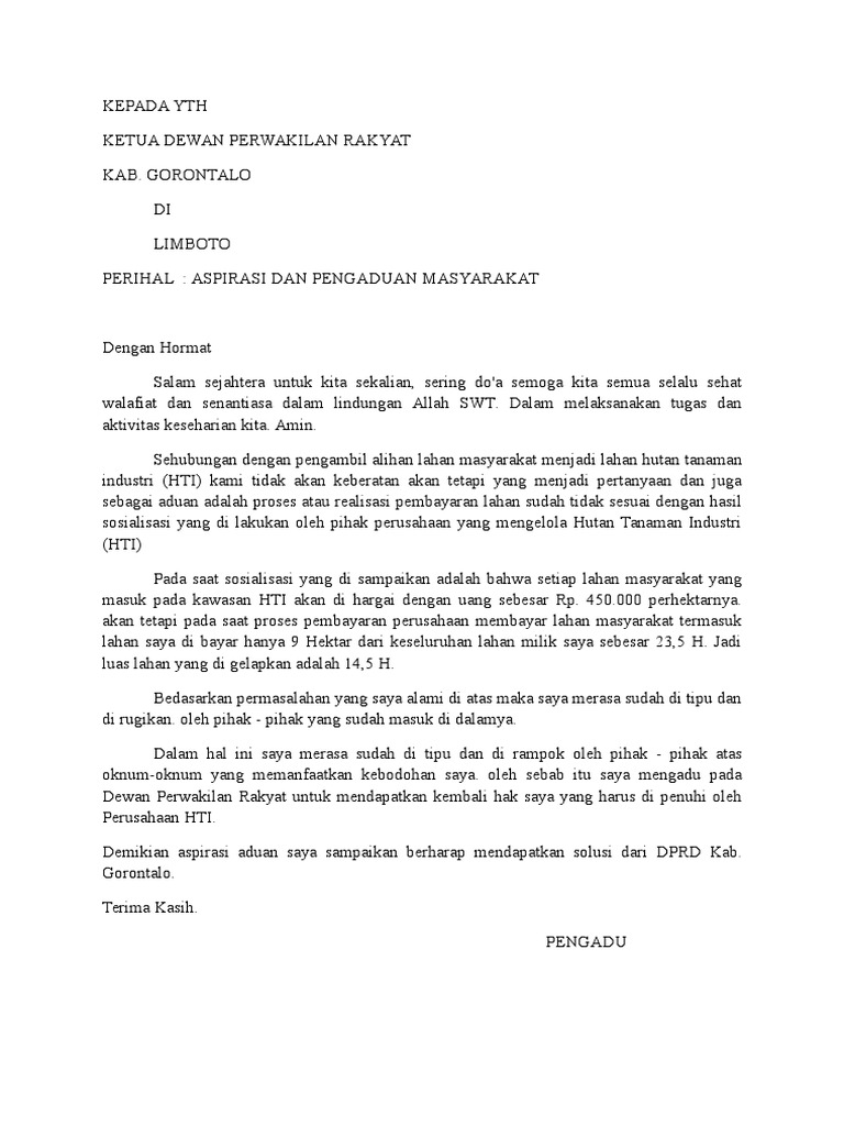 Contoh Surat Laporan Aduan