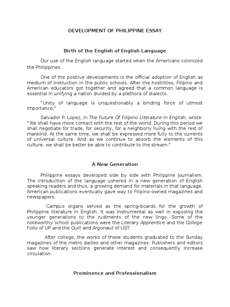 Philippine literature in english essay