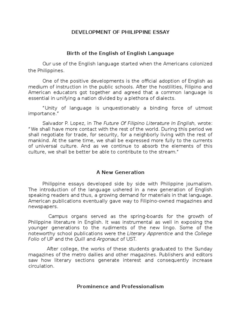 philippine development plan essay