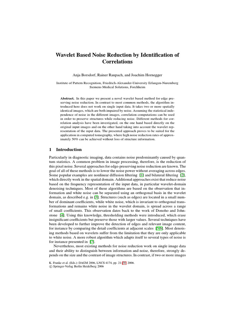 Wavelet Based Noise Reduction by Identification of Correlations | PDF ...