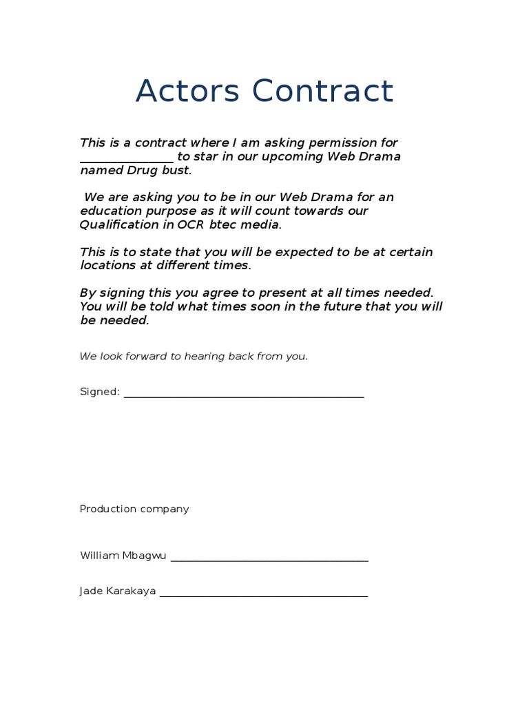 Web Drama Actor Agreement | PDF | Law