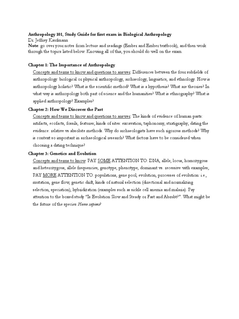 Biological Anthropology Exam Study Guide | PDF | Evolution | Anthropology