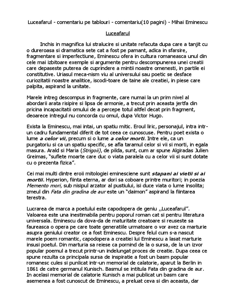 Conditia Omului De Geniu Luceafarul - Comentariu Pe Tablouri - Comentariu(10