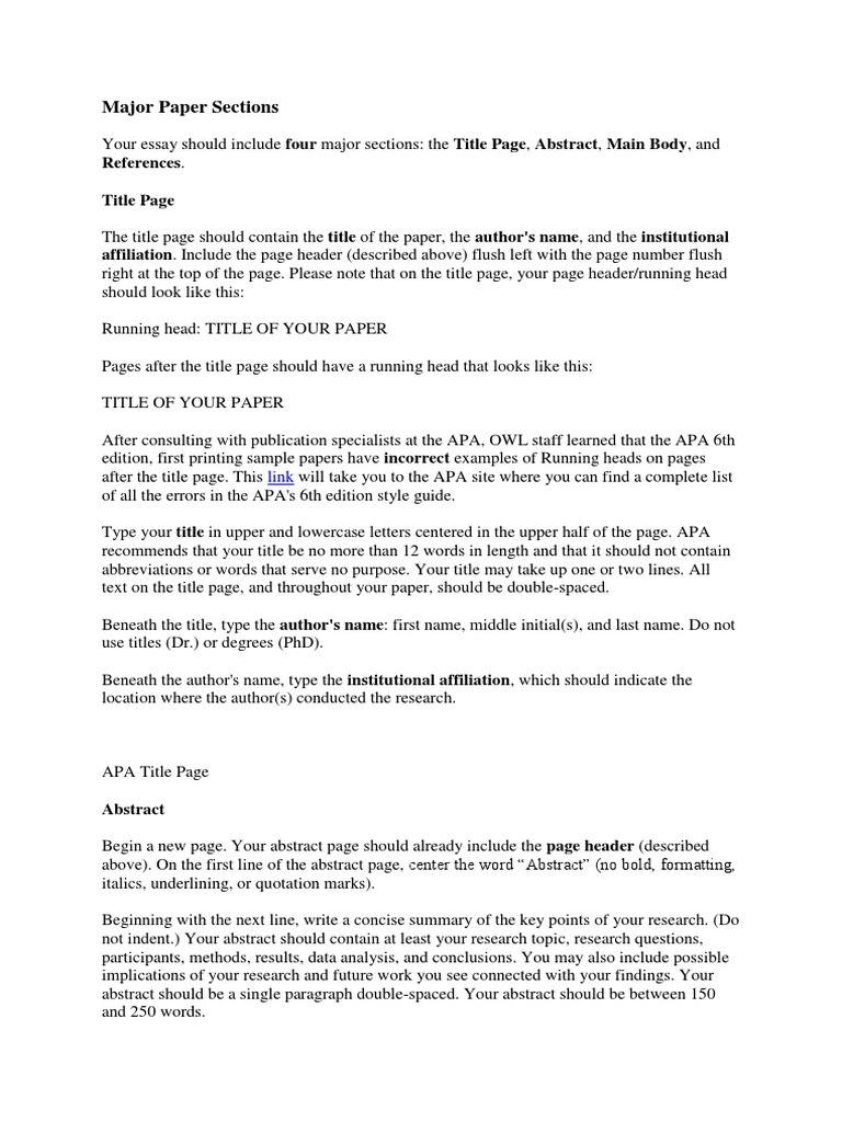 Major Paper Sections: References. Title Page | PDF | Abstract (Summary ...