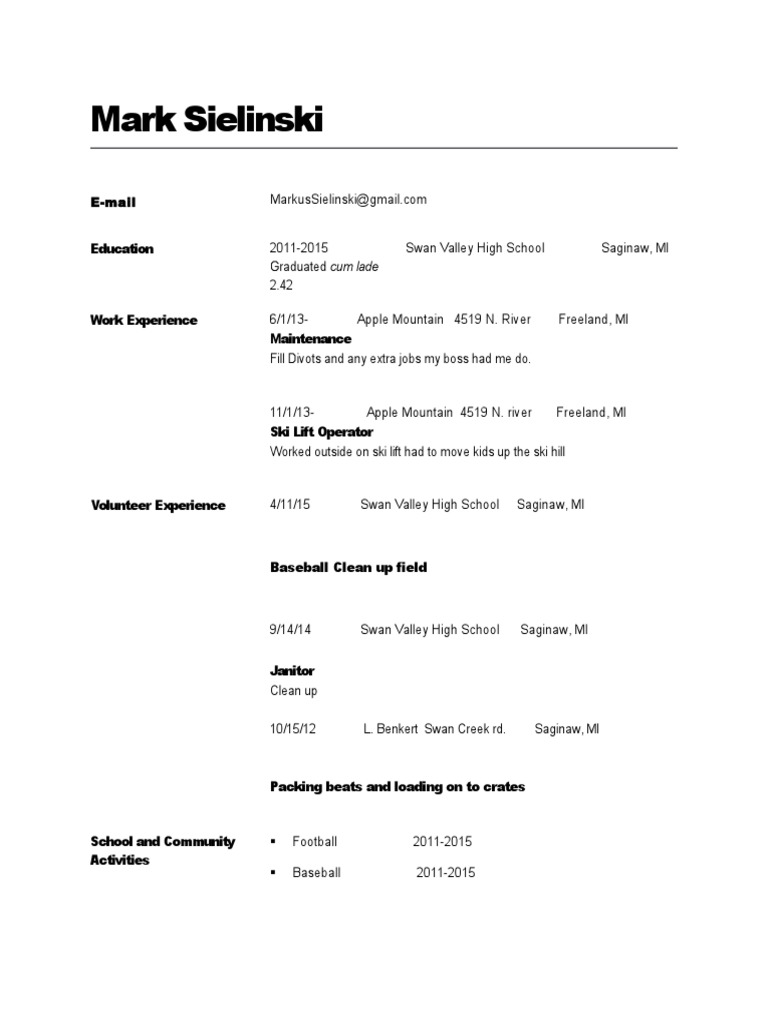 Mark Sielinski's Resume and Skills | PDF